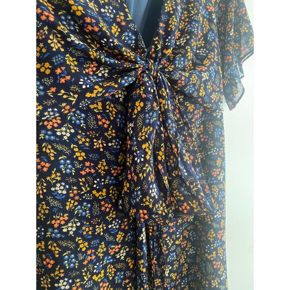 Madewell Women’s Floral Tie-Front Dress Size 10 Navy/Multicolor Polyester - Picture 4 of 6
